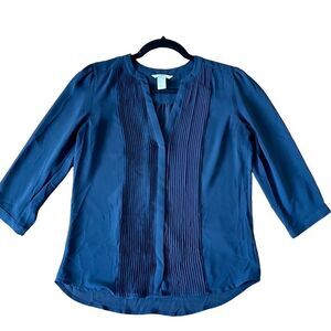 H&M navy pleat front blouse